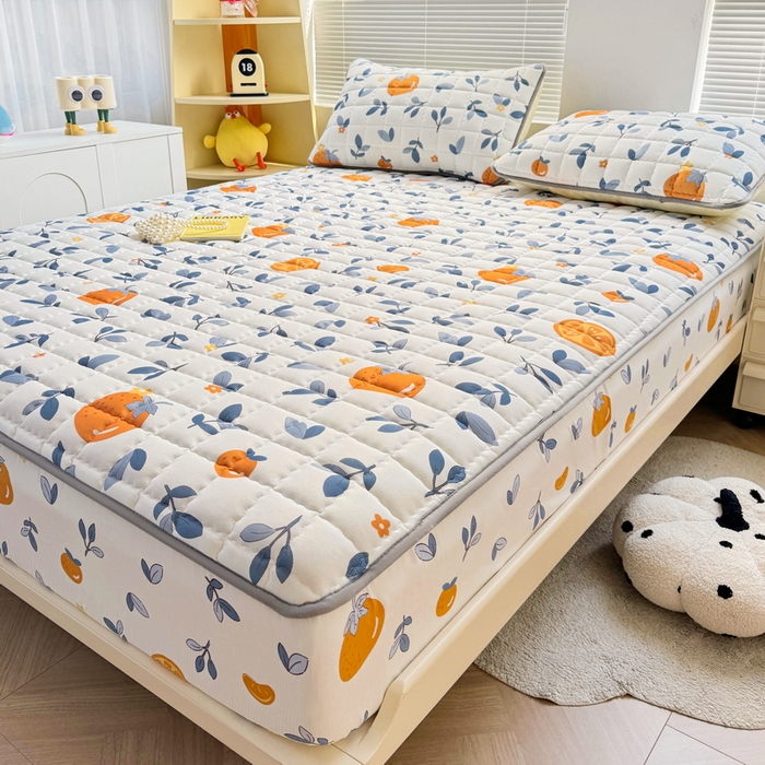 91家纺网 家纺一手货源 找家纺 卡派 2024新款大床水洗棉夹棉加厚床笠（印花系列） 橙子