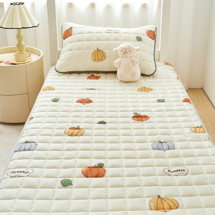 91家纺网 家纺一手货源 找家纺 迪乐妮 2024新款单人床水洗棉夹棉加厚床笠（印花系列） 南瓜