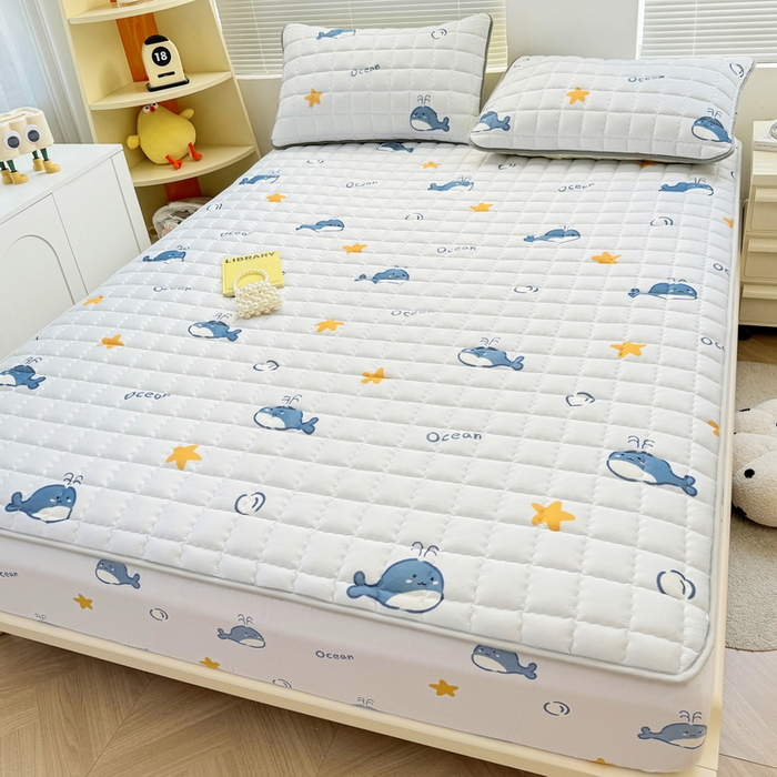 91家纺网 家纺一手货源 找家纺 迪乐妮 2024新款大床水洗棉夹棉加厚床笠（印花系列） 小海豚