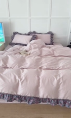 91家纺网 家纺一手货源 找家纺 昔可家纺 2024新款纯色碎花花边全棉小清新四件套 紫韵花海