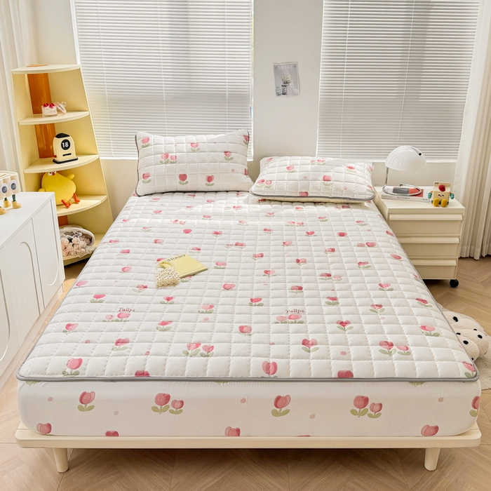 91家纺网 家纺一手货源 找家纺 卡派 2024新款大床水洗棉夹棉加厚床笠（印花系列） 郁金香