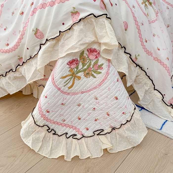 91家纺网 家纺一手货源 找家纺 暖居 2024新款韩系全棉高温砂洗棉花床盖被套四件套纯棉床盖三件套 手捧花