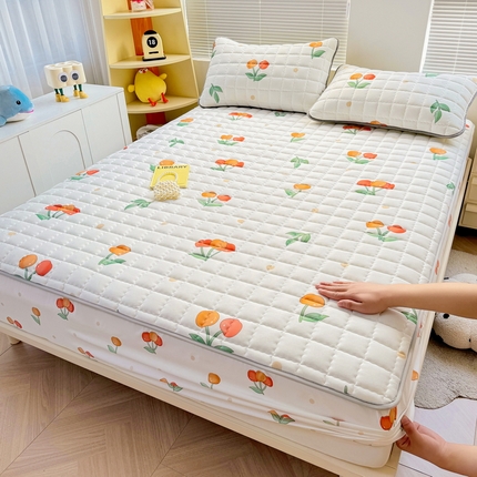 91家纺网 家纺一手货源 找家纺 卡派 2024新款大床水洗棉夹棉加厚床笠（印花系列） 樱桃