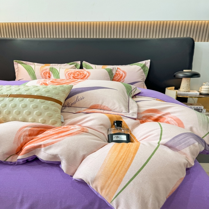 91家纺网 家纺一手货源 找家纺 昊翔家纺 2024新款全棉磨毛印花四件套 温馨-粉