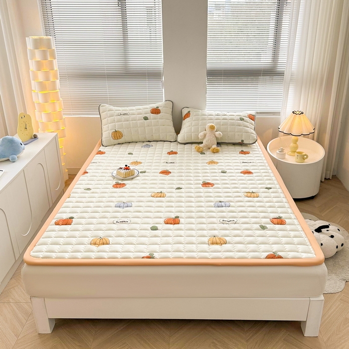 91家纺网 家纺一手货源 找家纺 卡派 2024新款大床水洗棉加厚夹棉防滑床褥子（印花系列） 南瓜