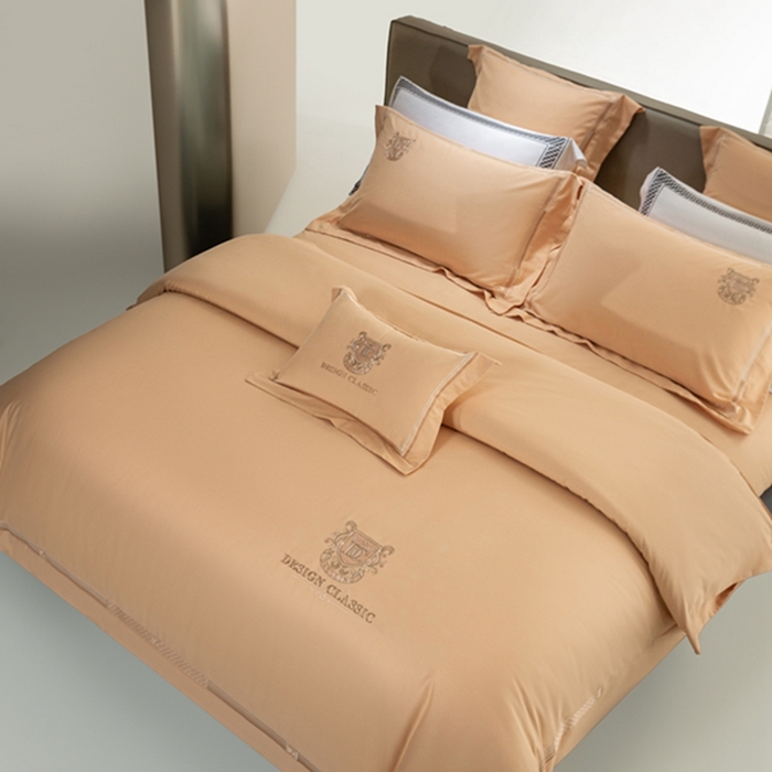 91家纺网 家纺一手货源 找家纺 高大尚婚庆馆 2025新款长绒棉磨毛高端绣花四件套 玛莎 南瓜橘