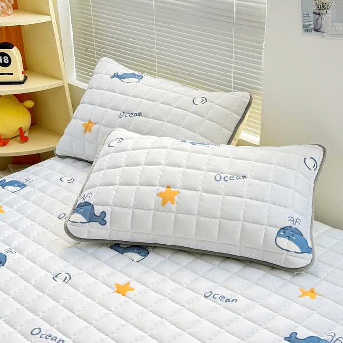 91家纺网 家纺一手货源 找家纺 卡派 2024新款大床水洗棉夹棉加厚床笠（印花系列） 小海豚