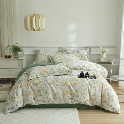 沐白家居 2024新款全棉生态磨毛印花四件套系列 半亩花田-绿