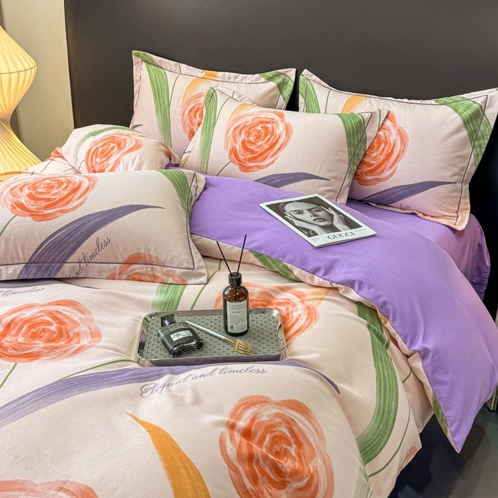 91家纺网 家纺一手货源 找家纺 昊翔家纺 2024新款全棉磨毛印花四件套 温馨-粉