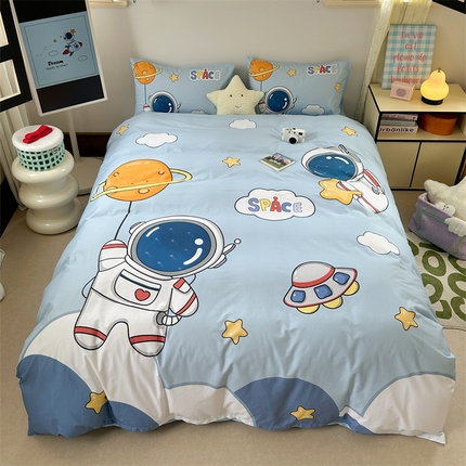 91家纺网 家纺一手货源 找家纺 美乐迪家纺 2024新款全棉卡通大版印花四件套 宇航员