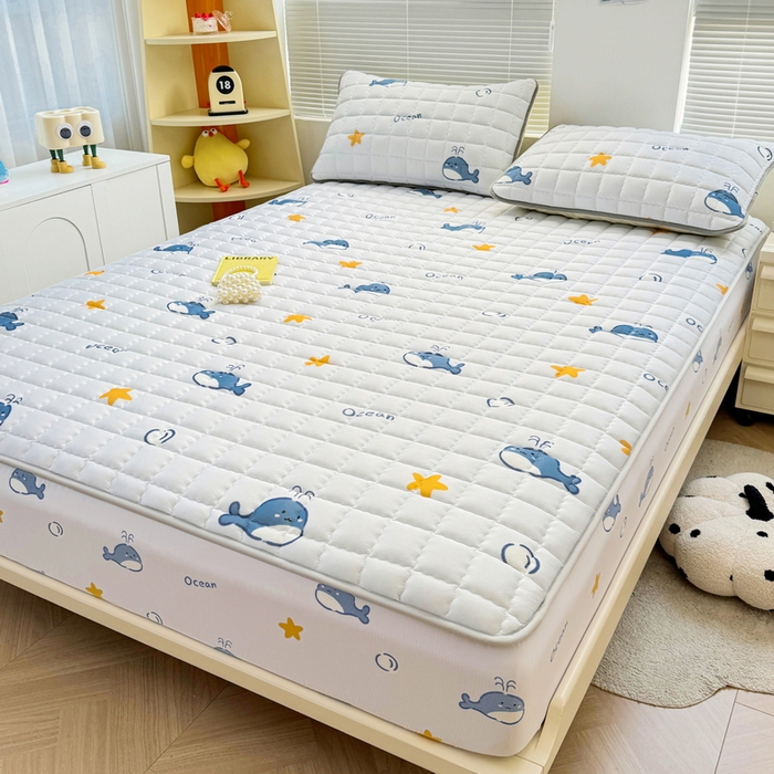 91家纺网 家纺一手货源 找家纺 卡派 2024新款大床水洗棉夹棉加厚床笠（印花系列） 小海豚