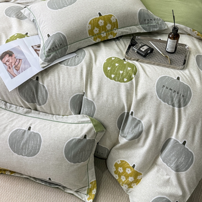 91家纺网 家纺一手货源 找家纺 昊翔家纺 2024新款全棉磨毛印花四件套 小香果-灰