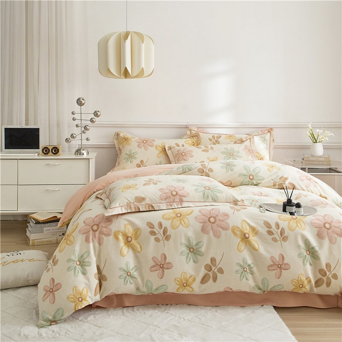 91家纺网 家纺一手货源 找家纺 沐白家居 2024新款全棉生态磨毛印花四件套系列 向阳