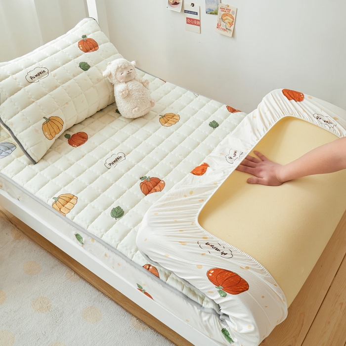 91家纺网 家纺一手货源 找家纺 卡派 2024新款单人床水洗棉夹棉加厚床笠（印花系列） 南瓜