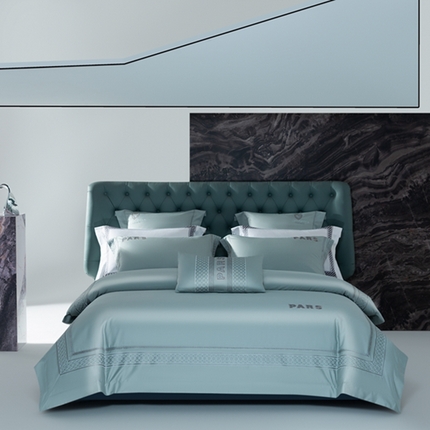 91家纺网 家纺一手货源 找家纺 高大尚婚庆馆 2025新款长绒棉高端绣花四件套 埃尔莎 清新绿