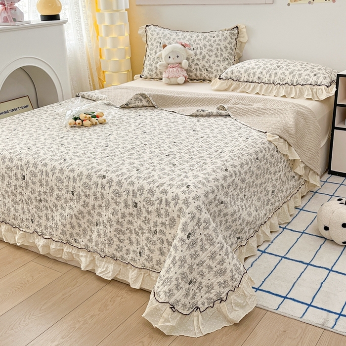 91家纺网 家纺一手货源 找家纺 暖居 2024新款韩系全棉高温砂洗棉花床盖被套四件套纯棉床盖三件套 月澜