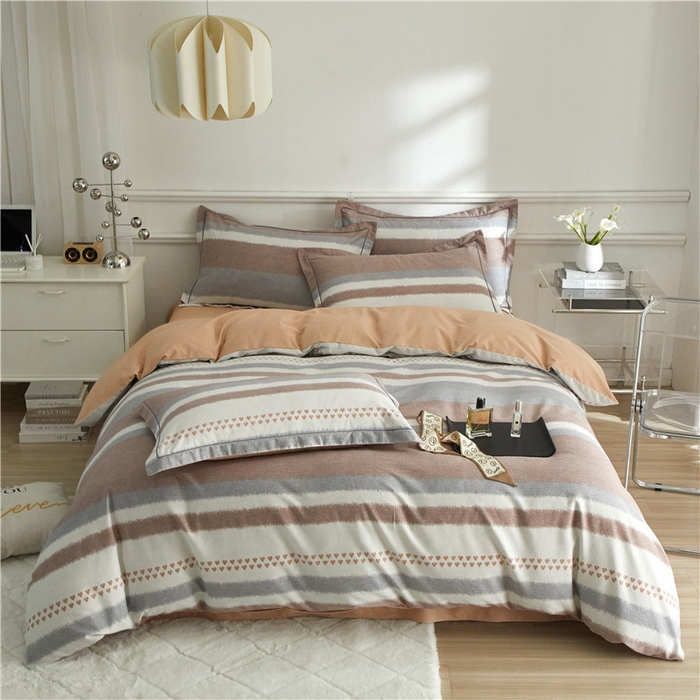 91家纺网 家纺一手货源 找家纺 沐白家居 2024新款全棉生态磨毛印花四件套系列 芮心-咖