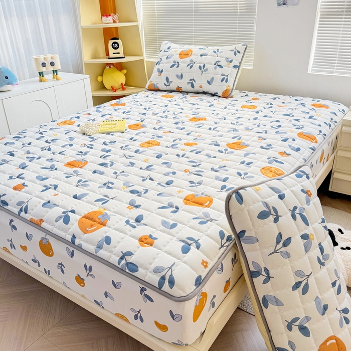 91家纺网 家纺一手货源 找家纺 卡派 2024新款大床水洗棉夹棉加厚床笠（印花系列） 橙子