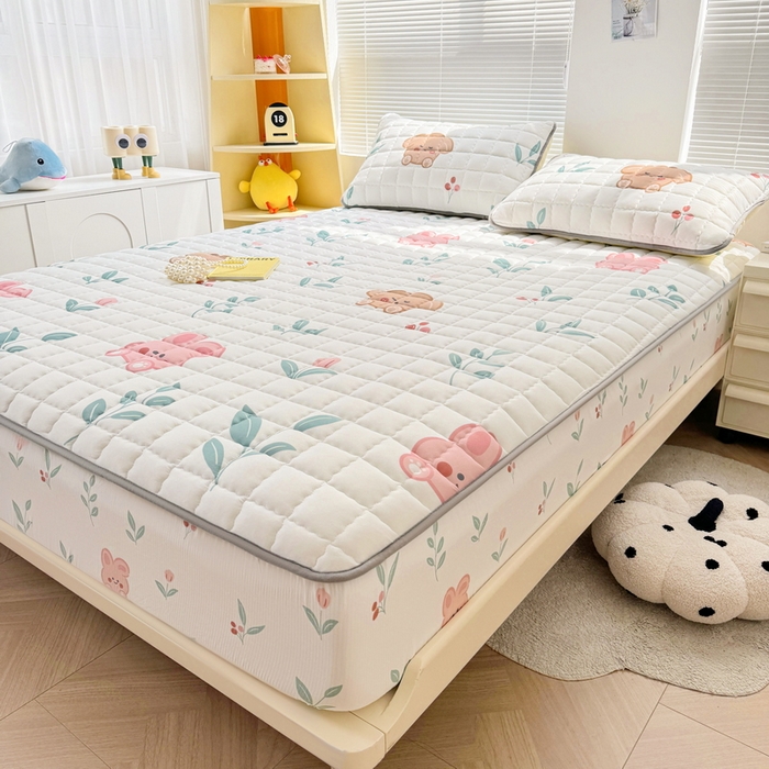 91家纺网 家纺一手货源 找家纺 卡派 2024新款大床水洗棉夹棉加厚床笠（印花系列） 可爱兔