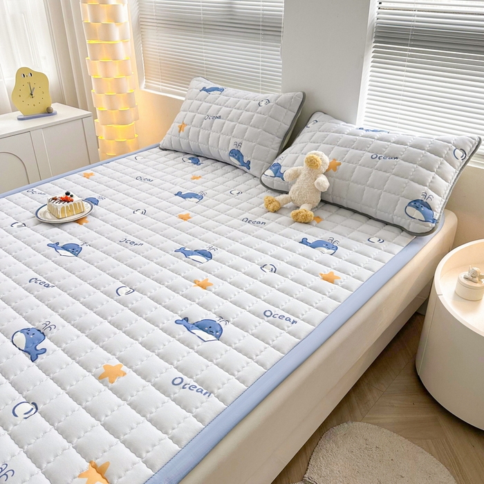 91家纺网 家纺一手货源 找家纺 卡派 2024新款大床水洗棉加厚夹棉防滑床褥子（印花系列） 小海豚