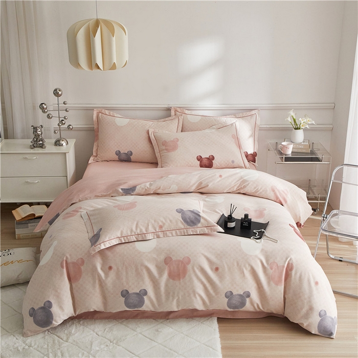 91家纺网 家纺一手货源 找家纺 沐白家居 2024新款全棉生态磨毛印花四件套系列 妙妙屋-粉