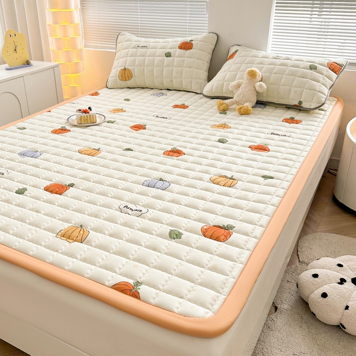 91家纺网 家纺一手货源 找家纺 卡派 2024新款大床水洗棉加厚夹棉防滑床褥子（印花系列） 南瓜