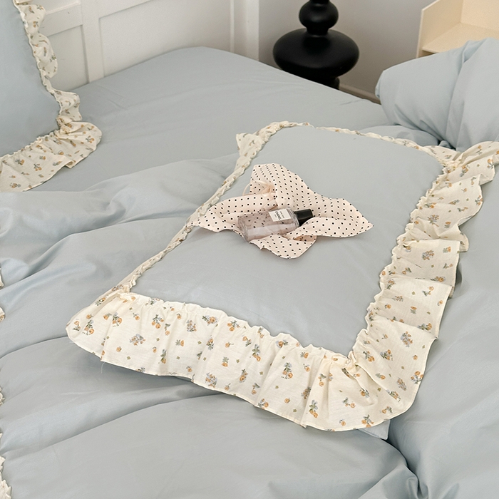 91家纺网 家纺一手货源 找家纺 昔可家纺 2024新款纯色碎花花边全棉小清新四件套 琉璃幽兰