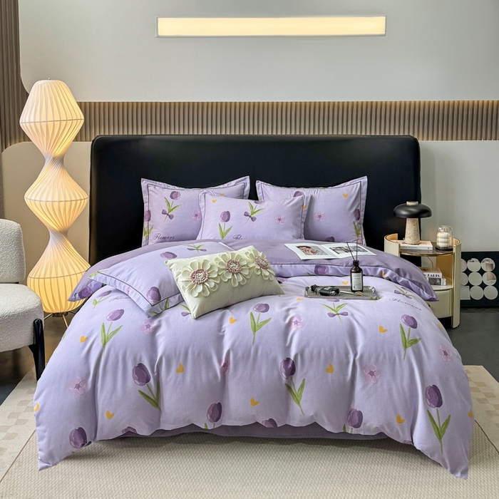 91家纺网 家纺一手货源 找家纺 昊翔家纺 2024新款全棉磨毛印花四件套 温柔乡-紫