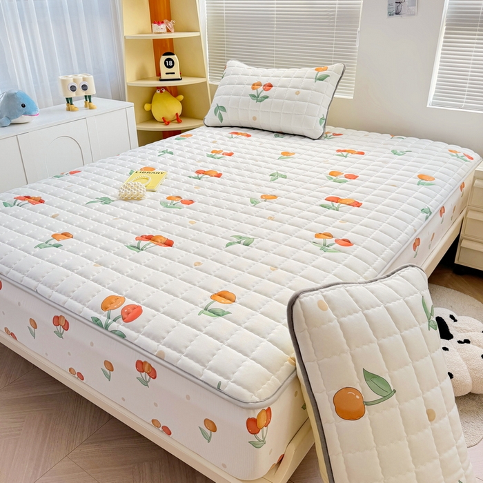 91家纺网 家纺一手货源 找家纺 卡派 2024新款大床水洗棉夹棉加厚床笠（印花系列） 樱桃