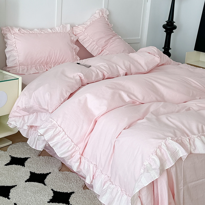 91家纺网 家纺一手货源 找家纺 （总）昔可家纺 2024新款贴边纯色条纹四件套系列