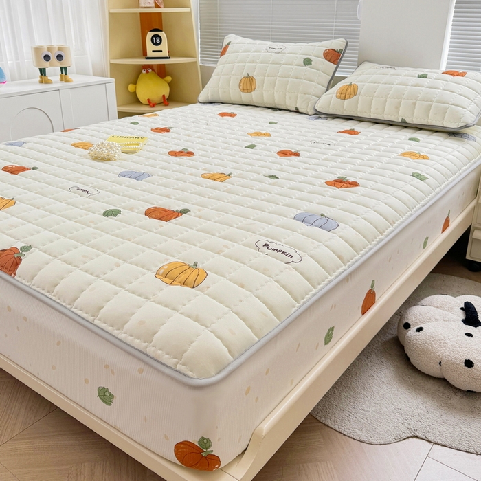 91家纺网 家纺一手货源 找家纺 卡派 2024新款大床水洗棉夹棉加厚床笠（印花系列） 南瓜