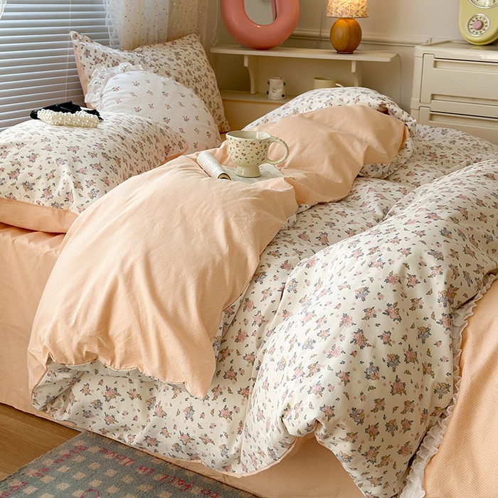 91家纺网 家纺一手货源 找家纺 （总）昔可家纺 2024新款拼接蕾丝花边全棉四件套