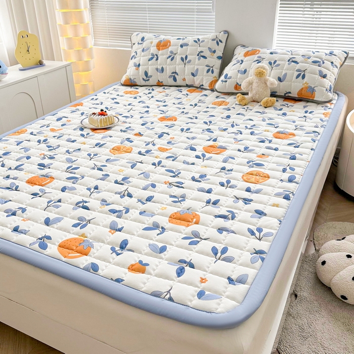 91家纺网 家纺一手货源 找家纺 卡派 2024新款大床水洗棉加厚夹棉防滑床褥子（印花系列） 橙子