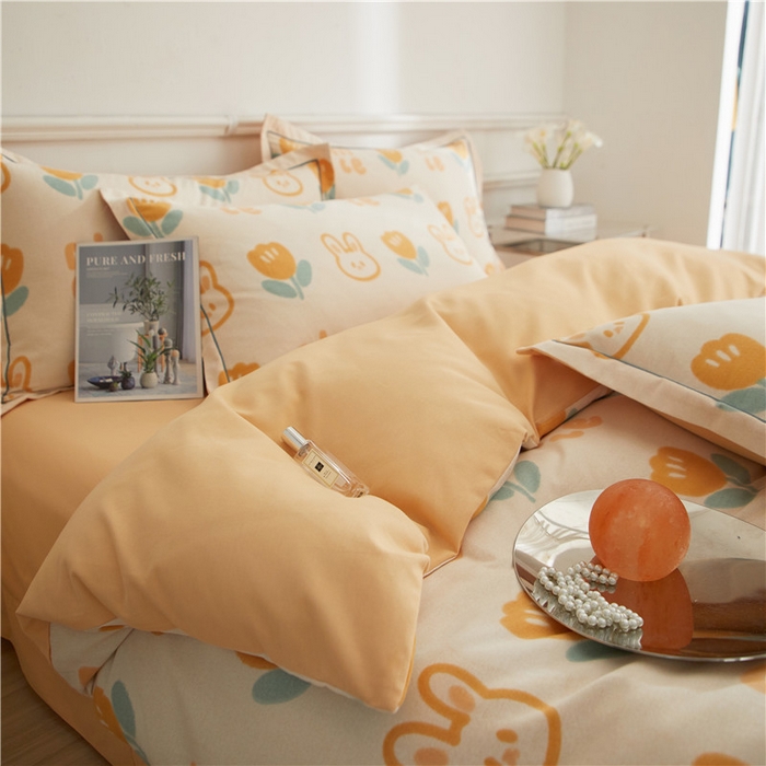 91家纺网 家纺一手货源 找家纺 沐白家居 2024新款全棉生态磨毛印花四件套系列 童心郁兔-桔