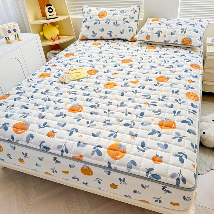 91家纺网 家纺一手货源 找家纺 卡派 2024新款大床水洗棉夹棉加厚床笠（印花系列） 橙子