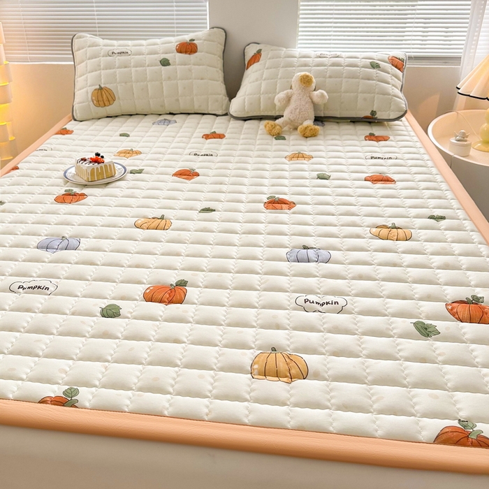 91家纺网 家纺一手货源 找家纺 卡派 2024新款大床水洗棉加厚夹棉防滑床褥子（印花系列） 南瓜