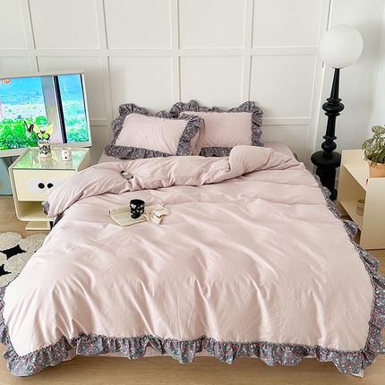 昔可家纺 2024新款纯色碎花花边全棉小清新四件套 紫韵花海