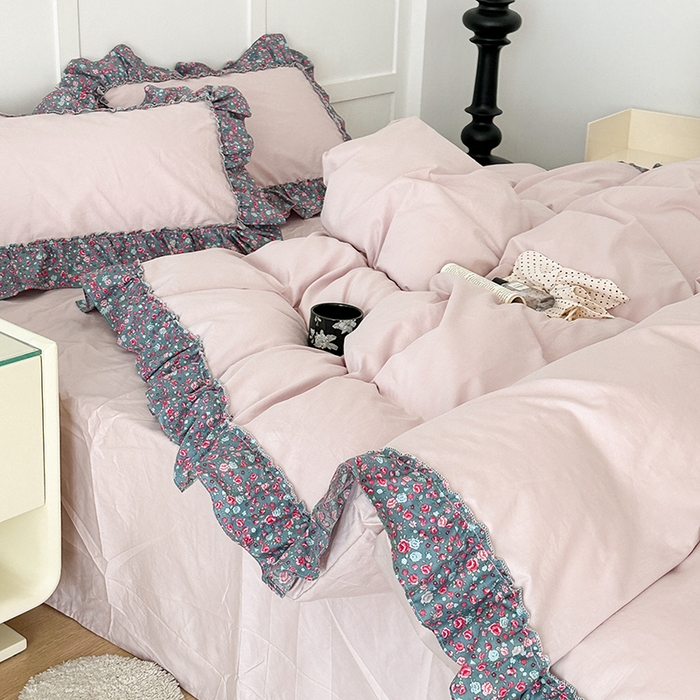 91家纺网 家纺一手货源 找家纺 昔可家纺 2024新款纯色碎花花边全棉小清新四件套 紫韵花海