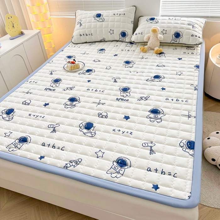 91家纺网 家纺一手货源 找家纺 迪乐妮 2024新款大床水洗棉加厚夹棉防滑床褥子（印花系列） 太空人