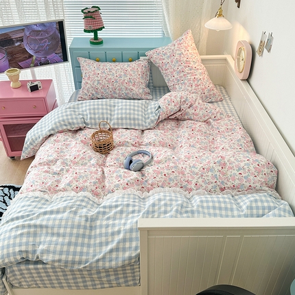 91家纺网 家纺一手货源 找家纺 （总）昔可家纺 2024新款时尚拼接雪纺边全棉四件套