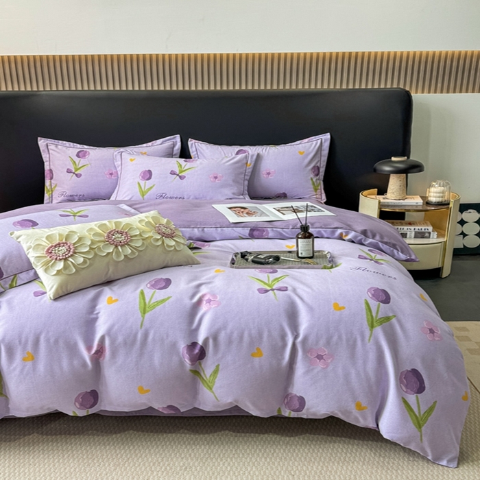 91家纺网 家纺一手货源 找家纺 昊翔家纺 2024新款全棉磨毛印花四件套 温柔乡-紫