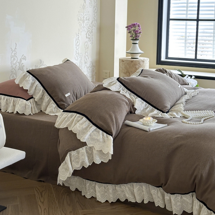 91家纺网 家纺一手货源 找家纺 玛奇朵 2024新品法式复古重工刺绣蕾丝花边款色织双层纱-卡瑟琳 卡瑟琳-咖