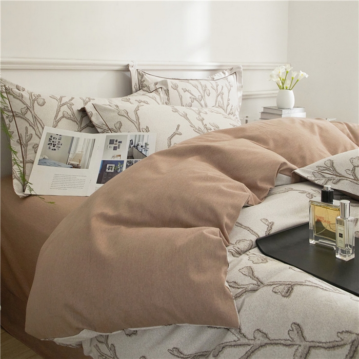 91家纺网 家纺一手货源 找家纺 沐白家居 2024新款全棉生态磨毛印花四件套系列 美沐-咖