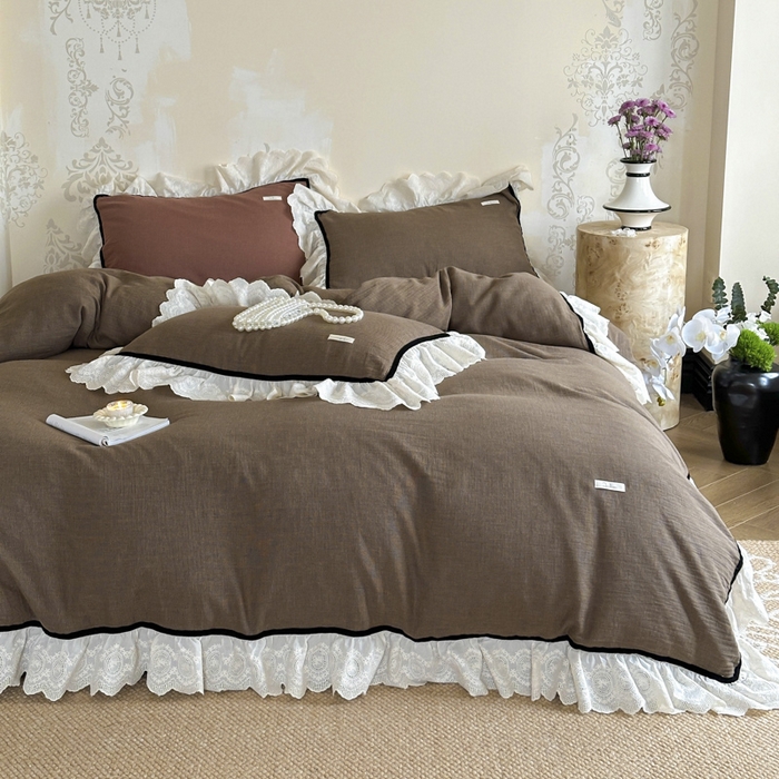 91家纺网 家纺一手货源 找家纺 玛奇朵 2024新品法式复古重工刺绣蕾丝花边款色织双层纱-卡瑟琳 卡瑟琳-咖