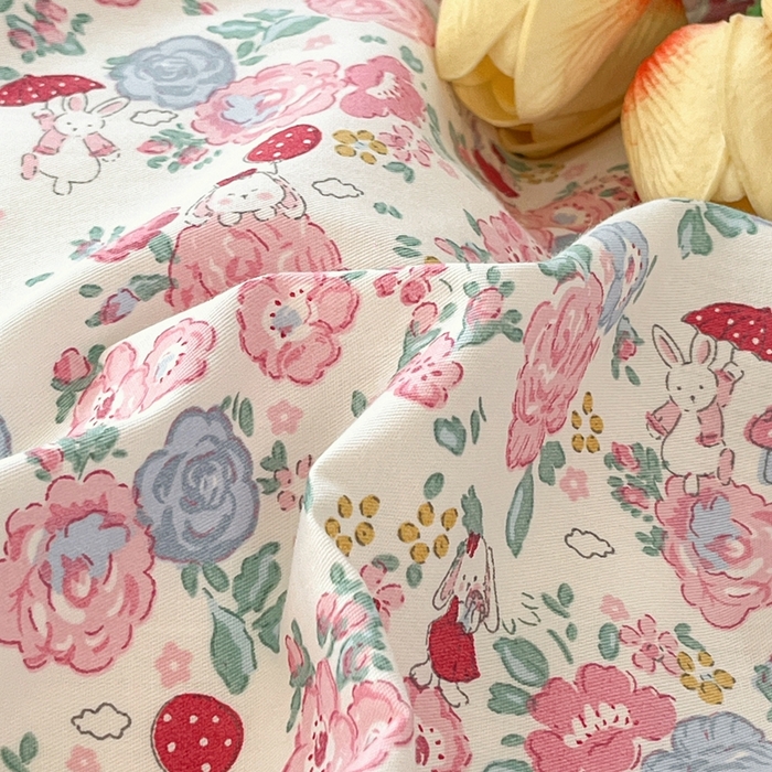 91家纺网 家纺一手货源 找家纺 暖居 2024新款韩系全棉高温砂洗棉花床盖被套四件套纯棉床盖三件套 草莓兔子