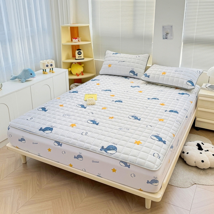 91家纺网 家纺一手货源 找家纺 卡派 2024新款大床水洗棉夹棉加厚床笠（印花系列） 小海豚