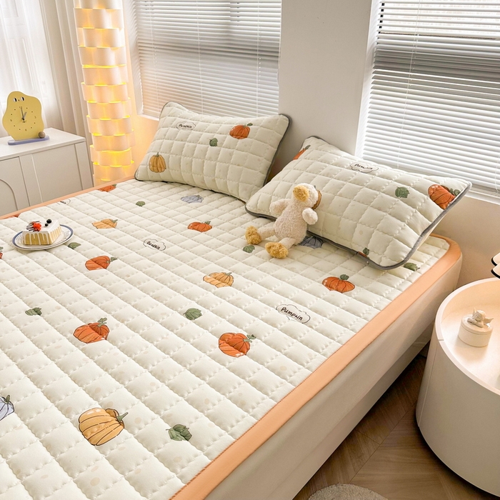 91家纺网 家纺一手货源 找家纺 卡派 2024新款大床水洗棉加厚夹棉防滑床褥子（印花系列） 南瓜