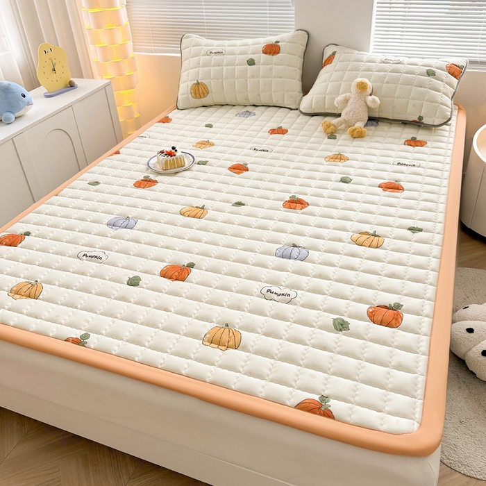 91家纺网 家纺一手货源 找家纺 卡派 2024新款大床水洗棉加厚夹棉防滑床褥子（印花系列） 南瓜