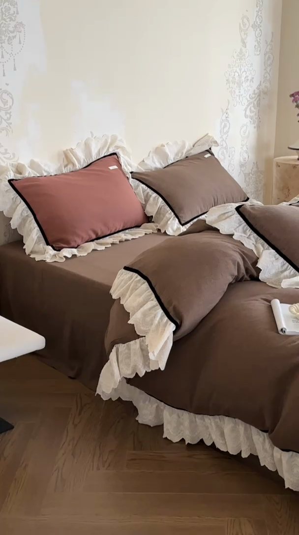 91家纺网 家纺一手货源 找家纺 玛奇朵 2024新品法式复古重工刺绣蕾丝花边款色织双层纱-卡瑟琳 卡瑟琳-咖