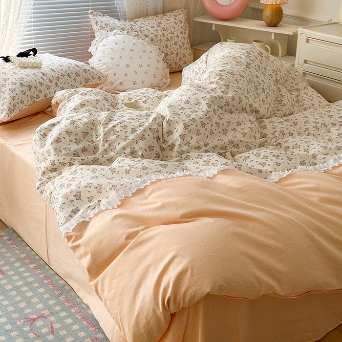 91家纺网 家纺一手货源 找家纺 （总）昔可家纺 2024新款拼接蕾丝花边全棉四件套